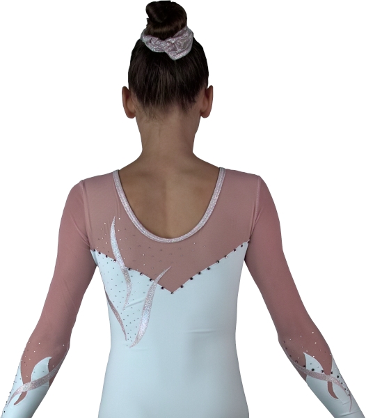 Turnanzug "Anastasia" mit Arm für Mädchen / Damen (white/blush/light-pink/Strass)